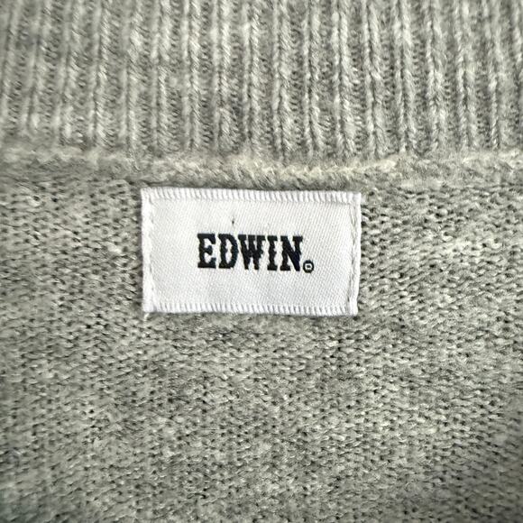 EDWIN Jeans | Heather Gray Melange Crewneck Sweater with Patch | Small - Picture 5 of 6